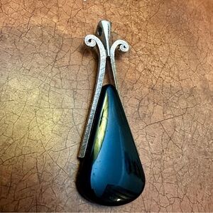 Vintage Avon Black Ebony Teardrop Pendant Silver Tone Rope Chain Necklace 1970s